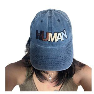 Vintage Handmade Mineral Wash Denim Cap- "Human" Patch for Equality
